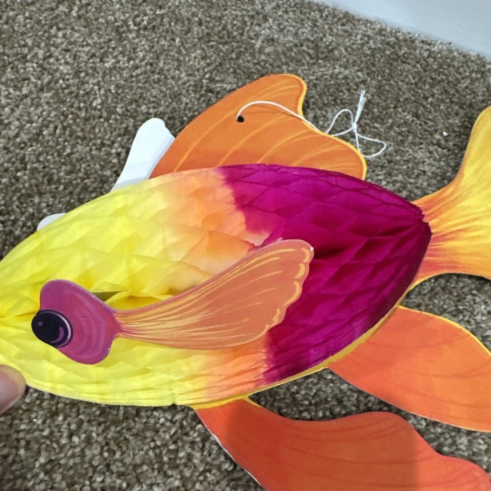 VTG Lot Of 2 Amscan Hanging Fish Goldfish Ocean Decor Honeycomb Tissue Tiki